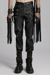 Pantalon punk pour homme à sangle à boucle en maille noire